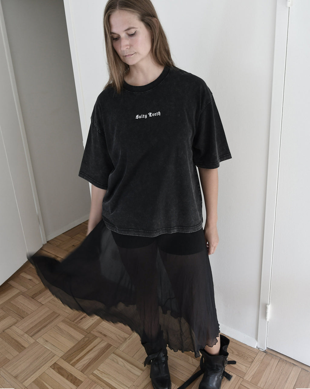 Black | Salt-Eaten Fisherman Shirt worn oversized
